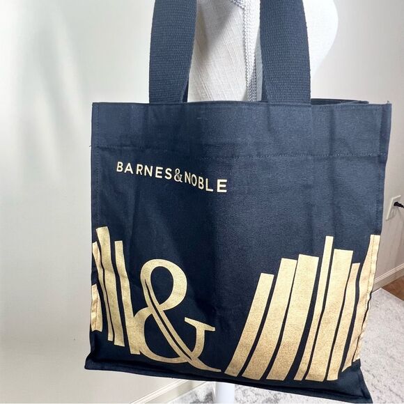 Barnes & Noble Canvas Tote Gold Print Reusable - Picture 3 of 10